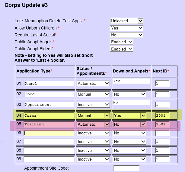 Corps Training Setup